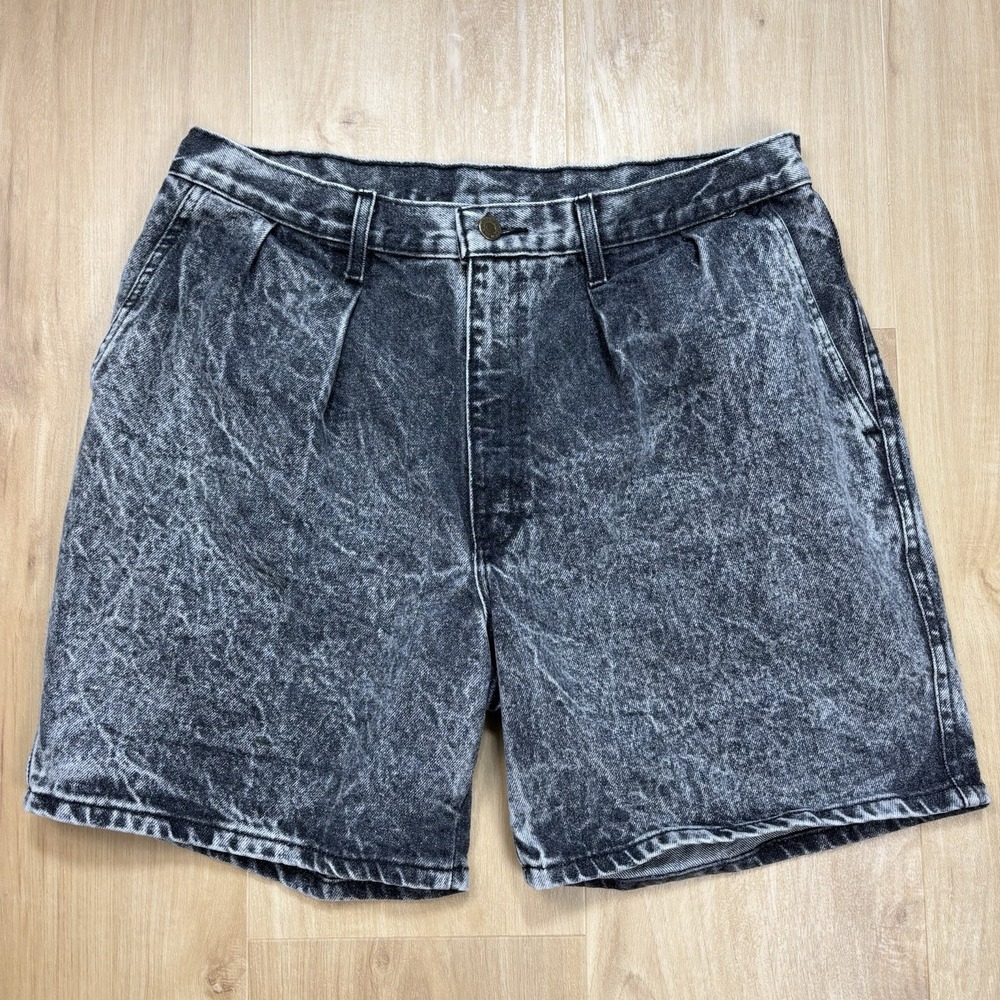 Vintage Men's Manhattan Acid Wash Black Jean Shorts 36 Pleated Jorts 80s